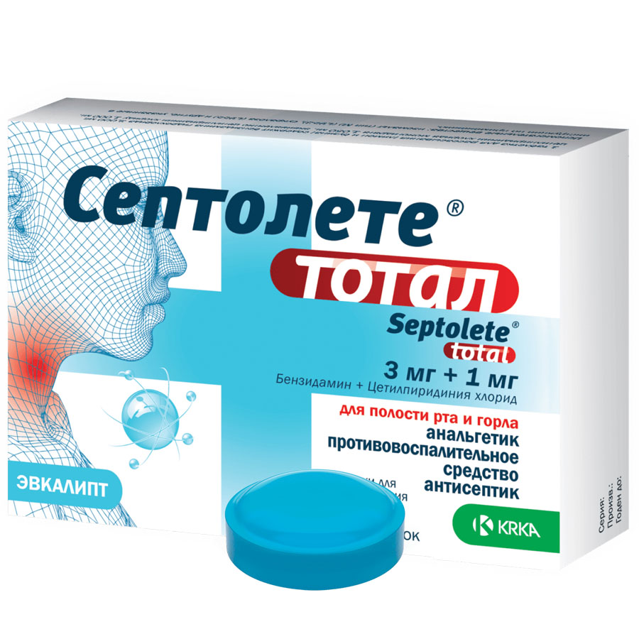 Септолете Тотал таб. д/рассас. 3мг + 1мг №16 (эвкалипт)